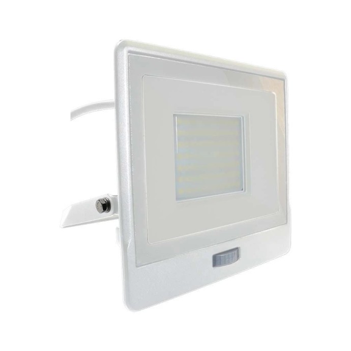 Faro LED 50W con sensore PIR 4000K, corpo bianco, chip Samsung V-TAC VT-158S-1