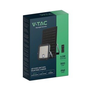 Faro LED solare 10W 4000K/6000K con telecomando e sensore PIR IP65 nero V-TAC VT-411CCT - foto 4