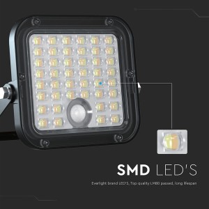 Faro LED solare 10W 4000K/6000K con telecomando e sensore PIR IP65 nero V-TAC VT-411CCT - foto 5