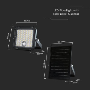 Faro LED solare 10W 4000K/6000K con telecomando e sensore PIR IP65 nero V-TAC VT-411CCT - foto 19