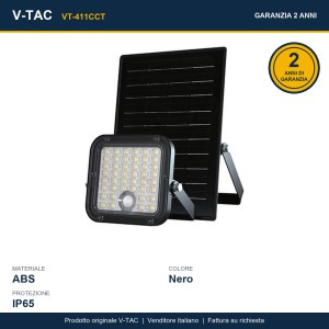 Faro LED solare 10W 4000K/6000K con telecomando e sensore PIR IP65 nero V-TAC VT-411CCT - foto 21