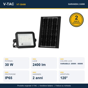 Faro LED solare 30W con telecomando CCT 2000K-8000K IP65 V-TAC VT-304W - foto 14