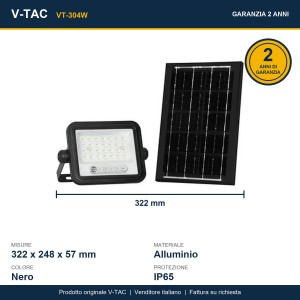 Faro LED solare 30W con telecomando CCT 2000K-8000K IP65 V-TAC VT-304W - foto 15