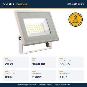 Faro LED 20W 6500K IP65 Bianco Freddo Driver Integrato V-TAC VT-4924-W - foto 12