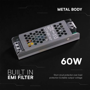 Alimentatore LED Slim 60W 12V 5A IP20 in Metallo V-TAC VT-13060-S - foto 4