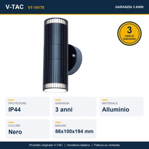 Applique LED da esterno 2xGU10 doppio fascio nera IP44 alluminio V-TAC VT-10175 - foto 6