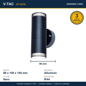 Applique LED da esterno 2xGU10 doppio fascio nera IP44 alluminio V-TAC VT-10175 - foto 7