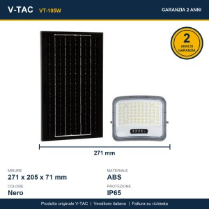 Faro LED solare 12W CCT 3000K 4500K 6500K IP65 nero con telecomando V-TAC VT-105W - foto 13