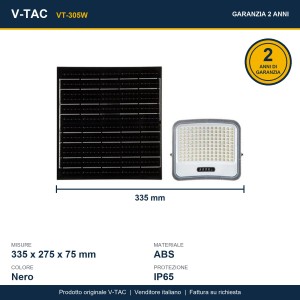 Faro LED solare 25W CCT 3000K 4500K 6500K con telecomando IP65 nero V-TAC VT-305W - foto 12