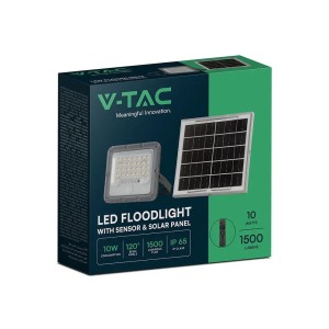 Faro LED solare 10W 6000K IP65 con telecomando e sensore PIR grigio V-TAC VT-44048 - foto 2