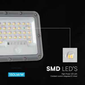 Faro LED solare 10W 6000K IP65 con telecomando e sensore PIR grigio V-TAC VT-44048 - foto 10
