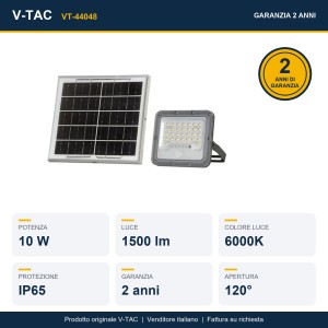 Faro LED solare 10W 6000K IP65 con telecomando e sensore PIR grigio V-TAC VT-44048 - foto 12