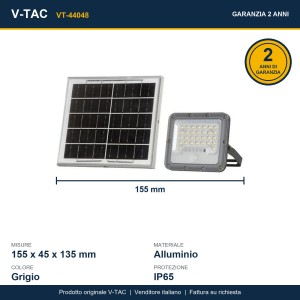 Faro LED solare 10W 6000K IP65 con telecomando e sensore PIR grigio V-TAC VT-44048 - foto 13