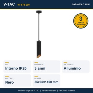 Portafaretto LED a sospensione GU10 in alluminio nero con riflettore oro V-TAC VT-975-200 - foto 7