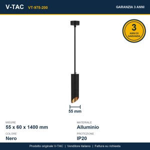 Portafaretto LED a sospensione GU10 in alluminio nero con riflettore oro V-TAC VT-975-200 - foto 8
