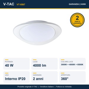Plafoniera LED 40W rotonda CCT 3000-6500K con telecomando bianca 450mm V-TAC VT-8567 - foto 11