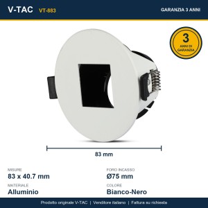 Portafaretto da incasso GU10 quadrato bianco con interno nero V-TAC VT-883 - foto 13