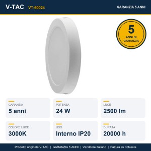 Plafoniera LED rotonda 24W 3000K bianco caldo, chip Samsung, V-TAC VT-60024 - foto 9