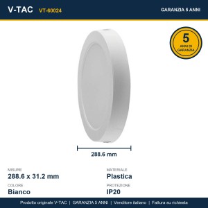 Plafoniera LED rotonda 24W 3000K bianco caldo, chip Samsung, V-TAC VT-60024 - foto 10