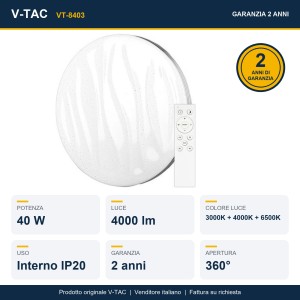 Plafoniera LED rotonda 40W 3000K-6500K dimmerabile con telecomando V-TAC VT-8403 - foto 16