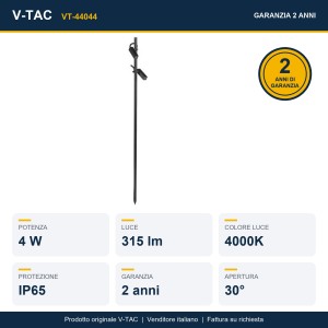 Paletto LED da giardino 4W 4000K IP65 doppio spot orientabile nero V-TAC VT-44044 - foto 9