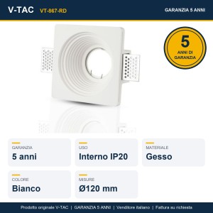 Portafaretto LED da incasso rotondo GU10 Ø125 mm in gesso bianco V-TAC VT-867-RD - foto 7