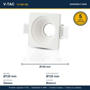 Portafaretto LED da incasso rotondo GU10 Ø125 mm in gesso bianco V-TAC VT-867-RD - foto 8