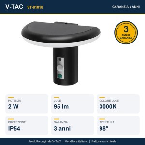 Applique LED Solare da Esterno 2W 3000K IP54 con Sensore PIR Nera V-TAC VT-81018 - foto 13