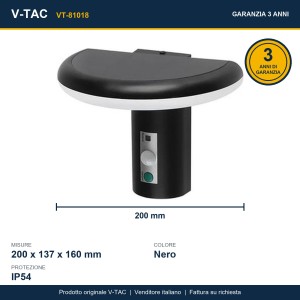 Applique LED Solare da Esterno 2W 3000K IP54 con Sensore PIR Nera V-TAC VT-81018 - foto 14