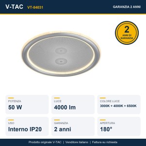 Lampadario LED 50W CCT 3000K 4000K 6500K Grigio con Telecomando V-TAC VT-84031 - foto 11