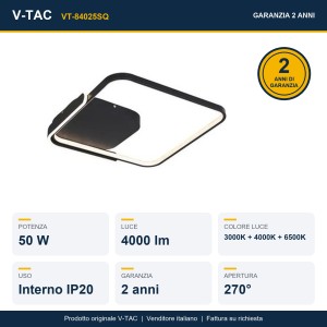 Lampadario LED 50W Quadrato Nero CCT 3000K 4000K 6500K con Telecomando V-TAC VT-84025SQ - foto 12