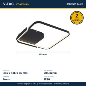 Lampadario LED 50W Quadrato Nero CCT 3000K 4000K 6500K con Telecomando V-TAC VT-84025SQ - foto 13