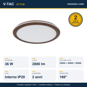 Plafoniera LED 36W CCT 3000K-6500K Ø410mm effetto legno dimmerabile V-TAC VT-7738 - foto 9