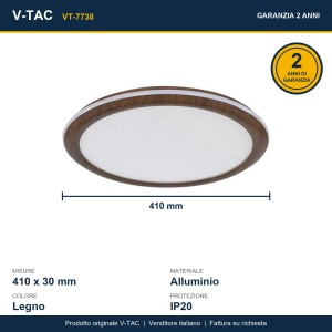 Plafoniera LED 36W CCT 3000K-6500K Ø410mm effetto legno dimmerabile V-TAC VT-7738 - foto 10