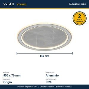 Lampadario LED 50W CCT 3000K 4000K 6500K Grigio con Telecomando V-TAC VT-84032 - foto 12