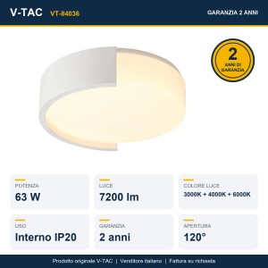 Plafoniera LED 63W CCT 3000K 4000K 6000K Rotonda Ø550 Dimmerabile V-TAC VT-84036 - foto 12