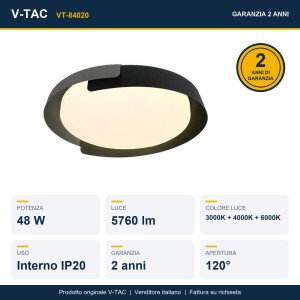 Lampadario LED 48W Rotondo CCT 3000K 4000K 6000K Grigio con Telecomando V-TAC VT-84020 - foto 11