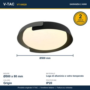 Lampadario LED 48W Rotondo CCT 3000K 4000K 6000K Grigio con Telecomando V-TAC VT-84020 - foto 12