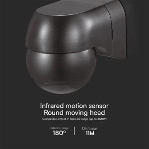Sensore di Movimento PIR a Infrarossi 180° da Plafone Nero IP44 400W V-TAC VT-8028 - foto 4