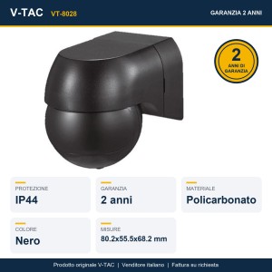 Sensore di Movimento PIR a Infrarossi 180° da Plafone Nero IP44 400W V-TAC VT-8028 - foto 7