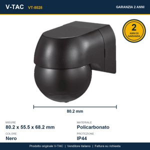 Sensore di Movimento PIR a Infrarossi 180° da Plafone Nero IP44 400W V-TAC VT-8028 - foto 8