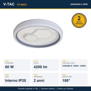 Plafoniera LED 60W CCT 3000K-6500K dimmerabile con telecomando RF V-TAC VT-84231 - foto 11