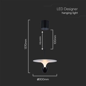 Lampadario LED 9W 3000K Bianco e Nero a Sospensione Regolabile V-TAC VT-7832 - foto 7