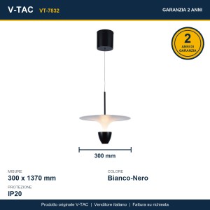 Lampadario LED 9W 3000K Bianco e Nero a Sospensione Regolabile V-TAC VT-7832 - foto 9