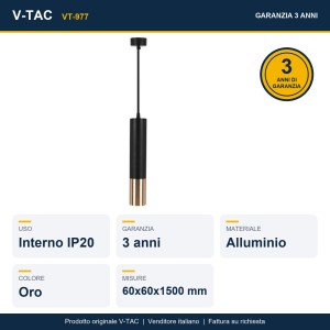 Portafaretto LED a Sospensione GU10 in Alluminio Nero e Oro V-TAC VT-977 - foto 8