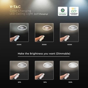 Plafoniera LED rotonda 36W CCT 3000K-6500K dimmerabile con telecomando V-TAC VT-7736 - foto 8