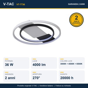Plafoniera LED rotonda 36W CCT 3000K-6500K dimmerabile con telecomando V-TAC VT-7736 - foto 9