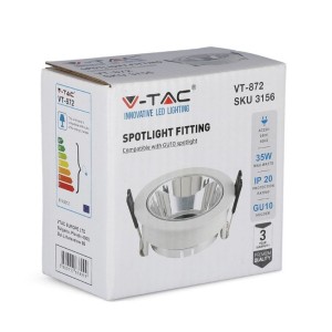 Portafaretto LED da incasso GU10 rotondo bianco orientabile cromato V-TAC VT-872-WC - foto 2