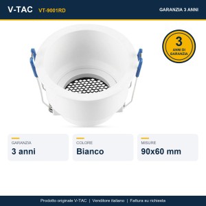 Portafaretto LED da incasso GU10 rotondo bianco con griglia nido d'ape V-TAC VT-9001RD - foto 8