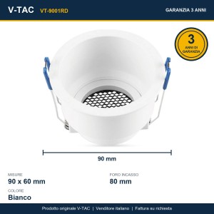 Portafaretto LED da incasso GU10 rotondo bianco con griglia nido d'ape V-TAC VT-9001RD - foto 9